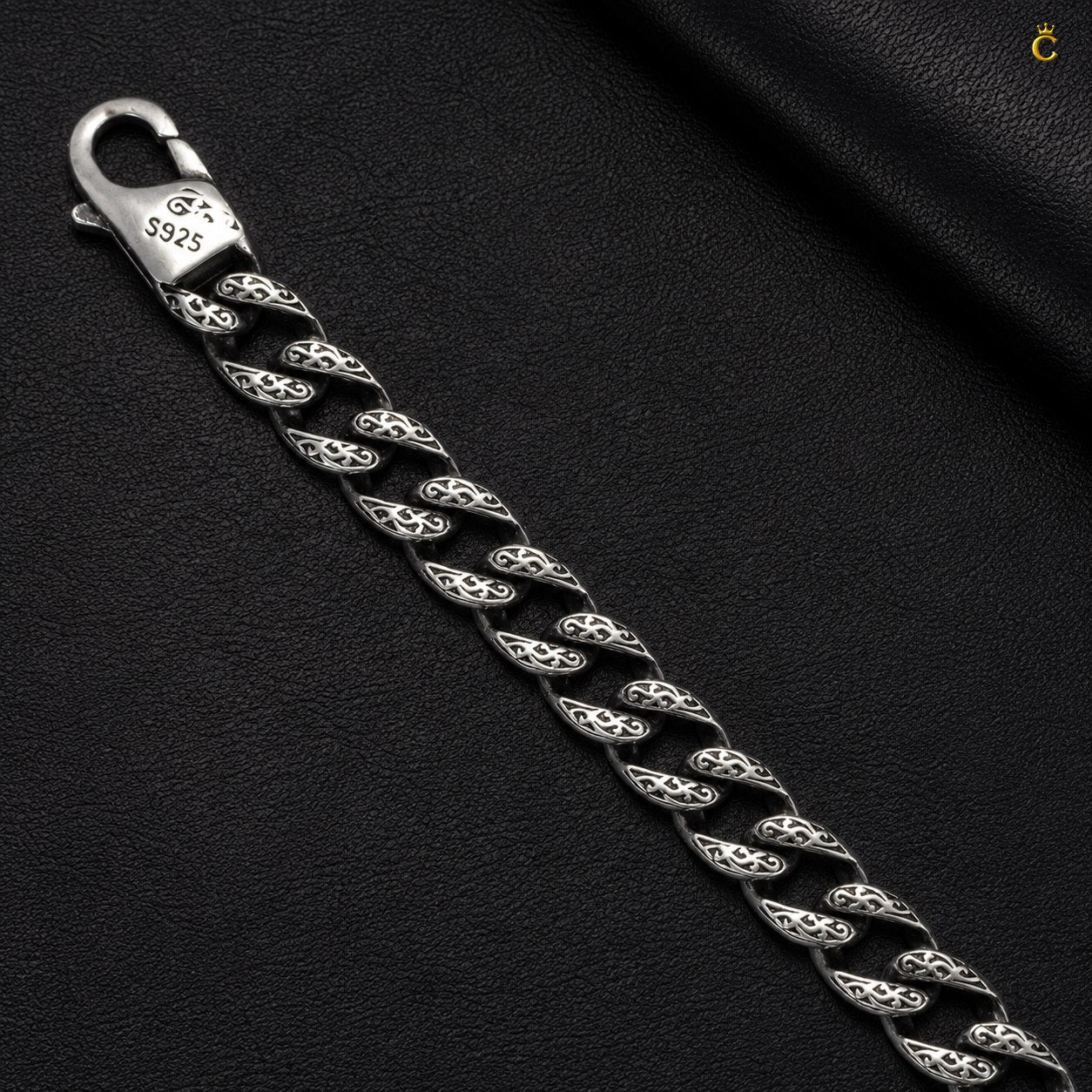 Ornate Filigree Silver Curb Link Bracelet