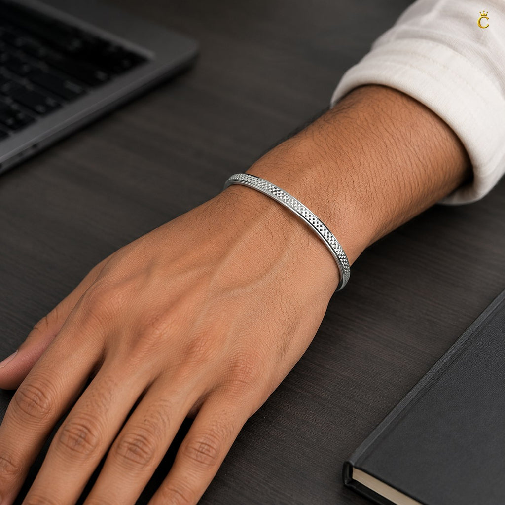Silver Textured Men's Cuff Bracelet