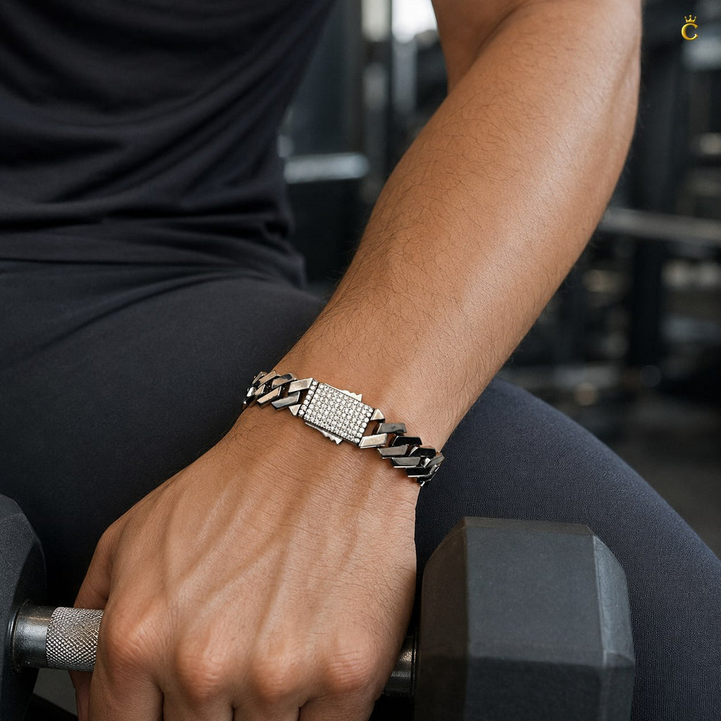 Paved Link Silver Bracelet