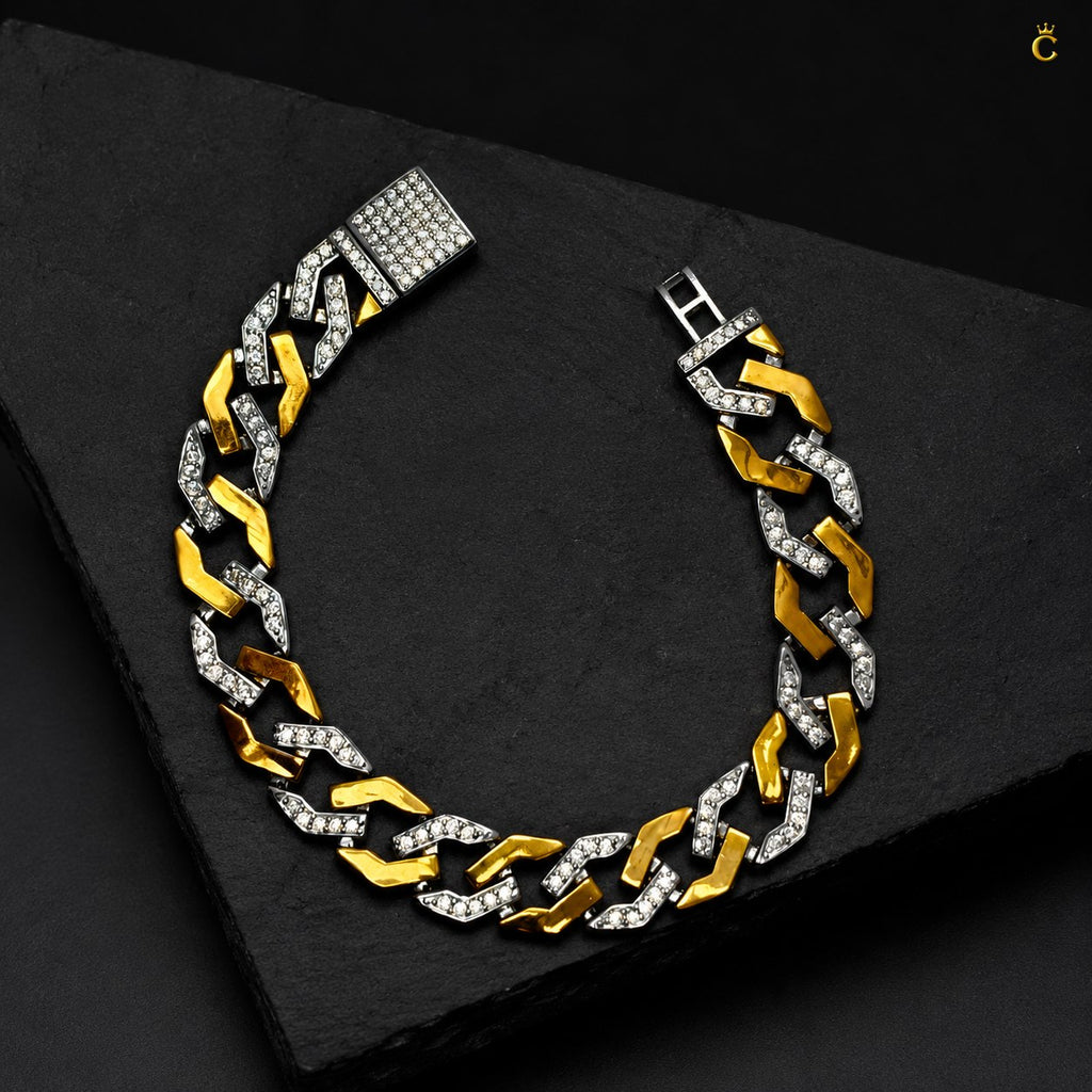 Men's Two-Tone Iced Silver Cuban Bracelet