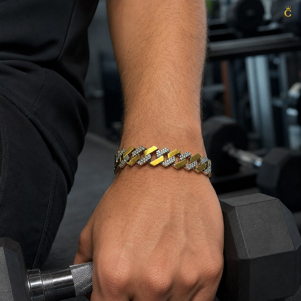 Men's Two-Tone Iced Out Cuban Link Bracelet