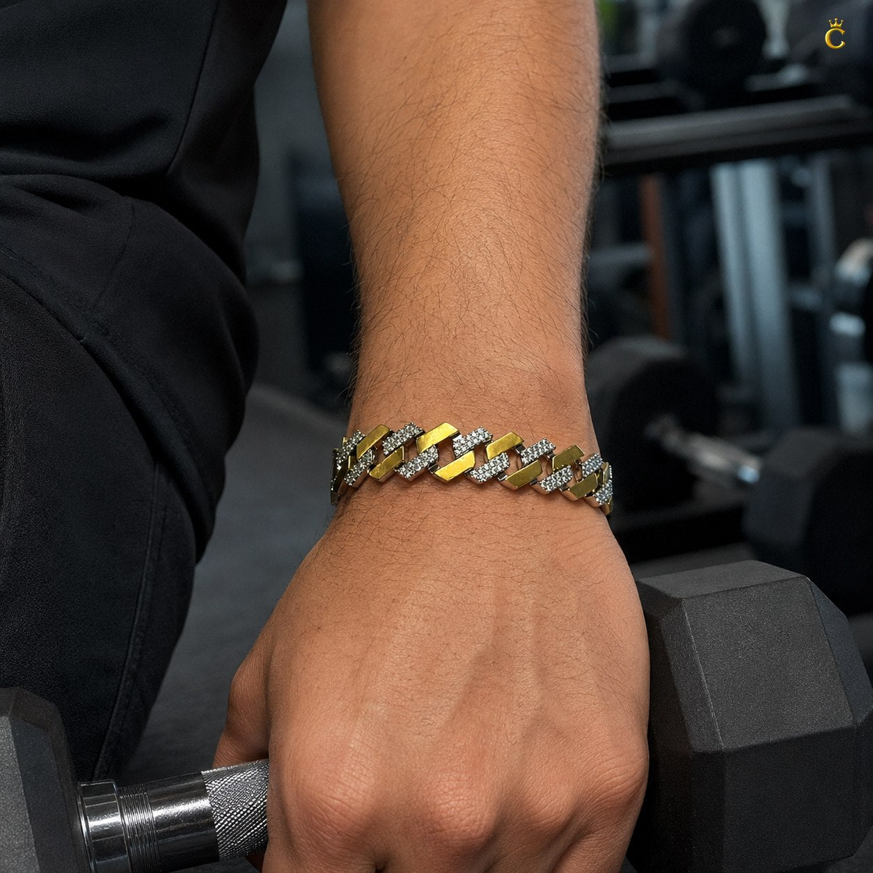 Men's Two-Tone Iced Out Cuban Link Bracelet