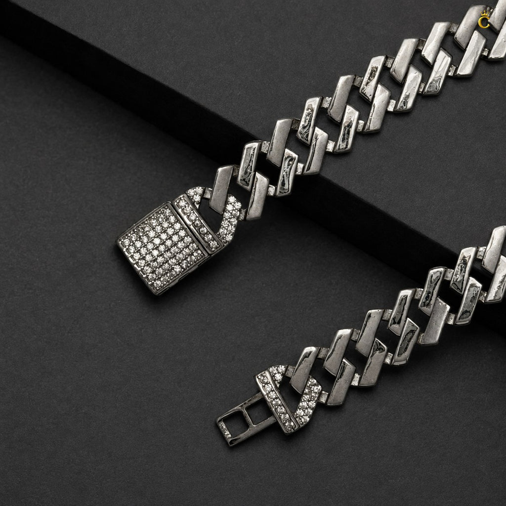 Rhodium Crisp Zircon Stone Curb Bracelet