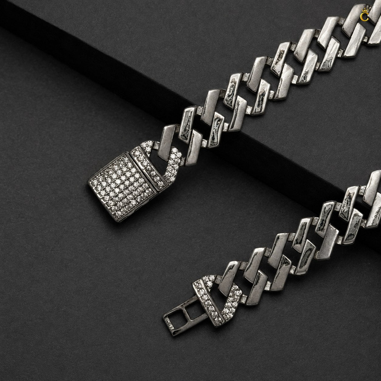 Rhodium Crisp Zircon Stone Curb Bracelet