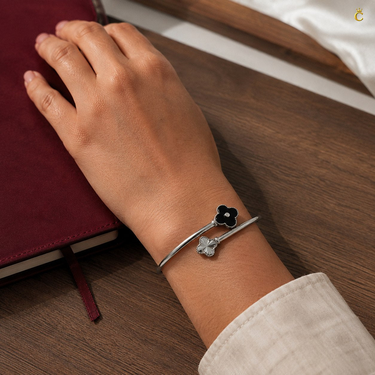 Celestora-Silver Midnight Black Clover Open Kada/ Cuff