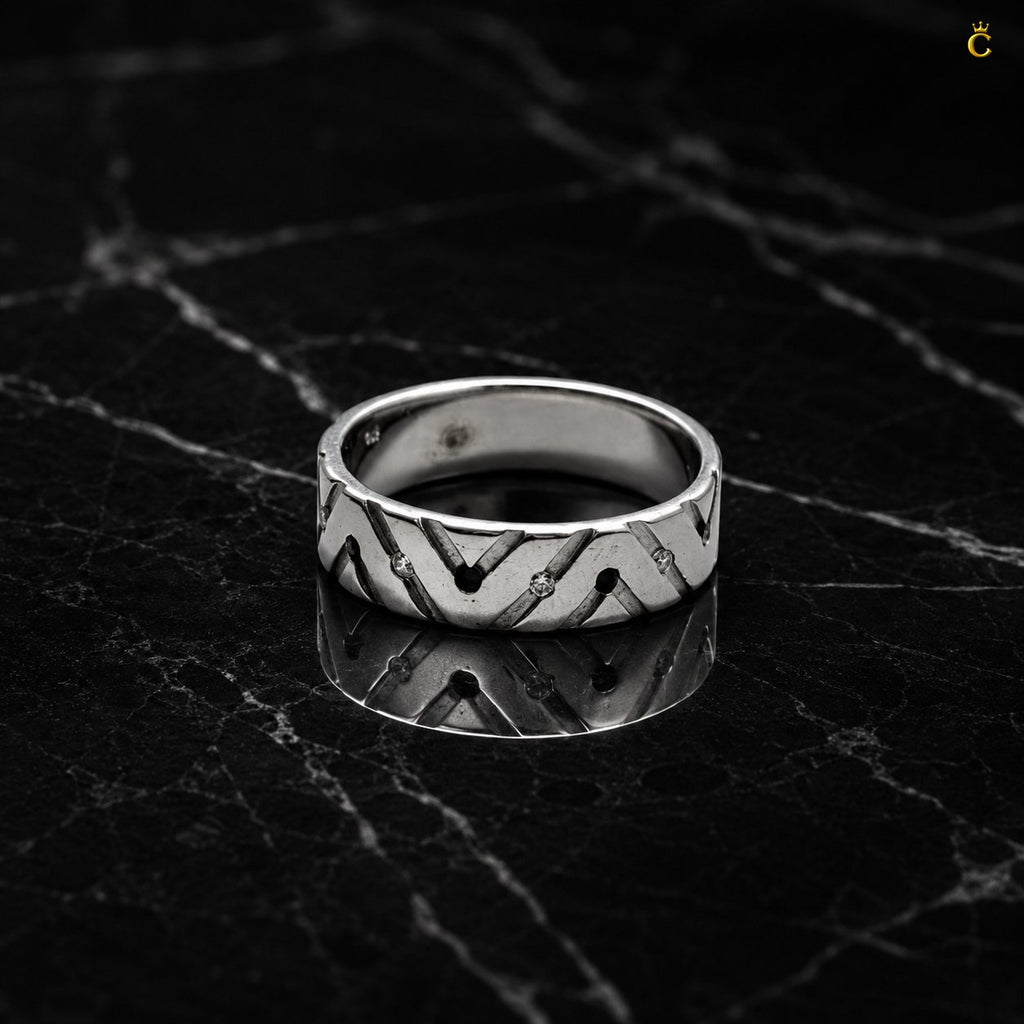 ZigZag Ring Men With Black Stone
