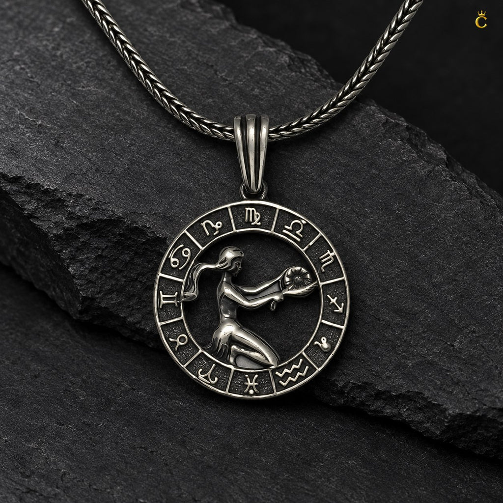 Premium Itallian oxidized Acquarius Zodiac Pendant