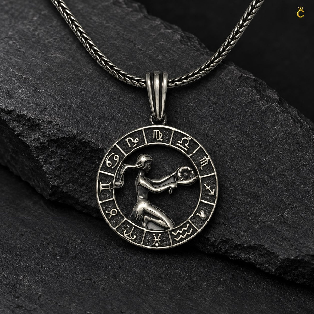 Premium Itallian oxidized Acquarius Zodiac Pendant