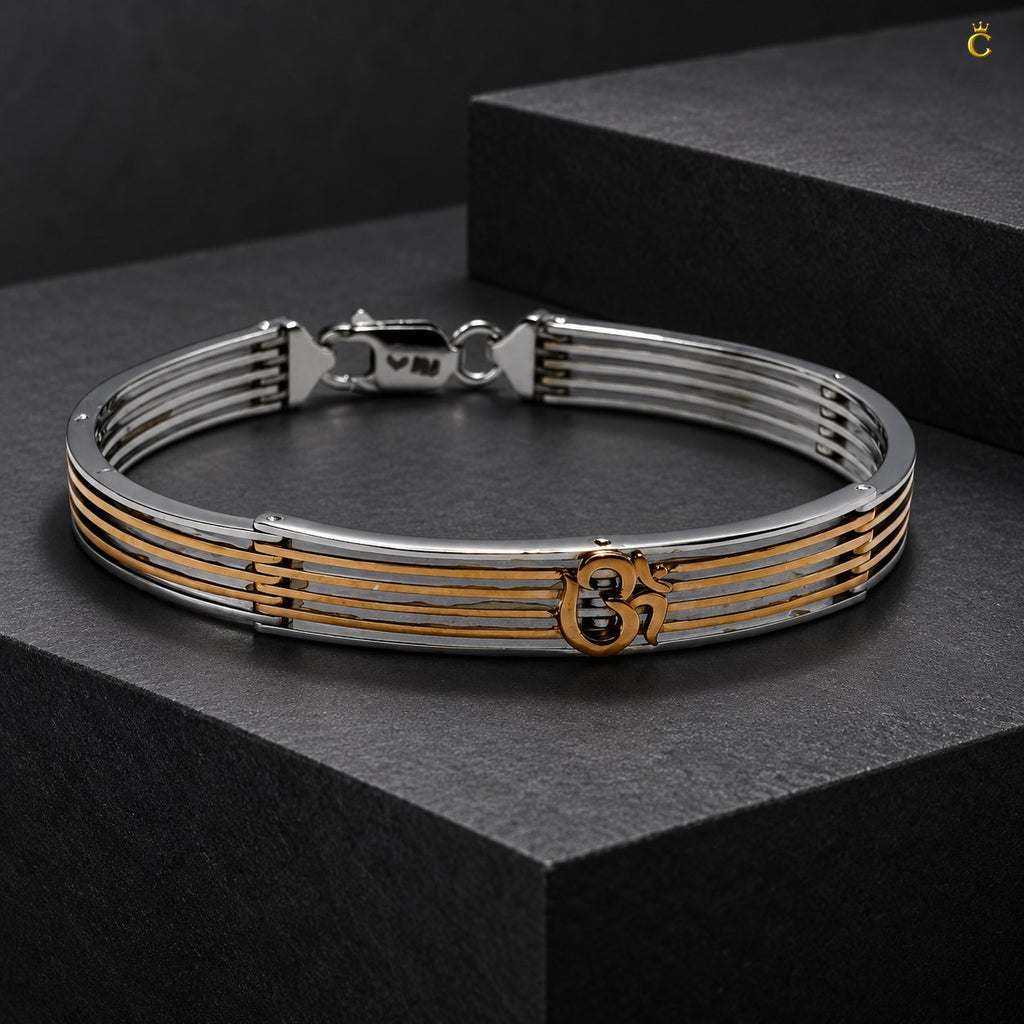 Premium Silver Om engraved Rose gold oval shaped Adjustable/foldable Kada