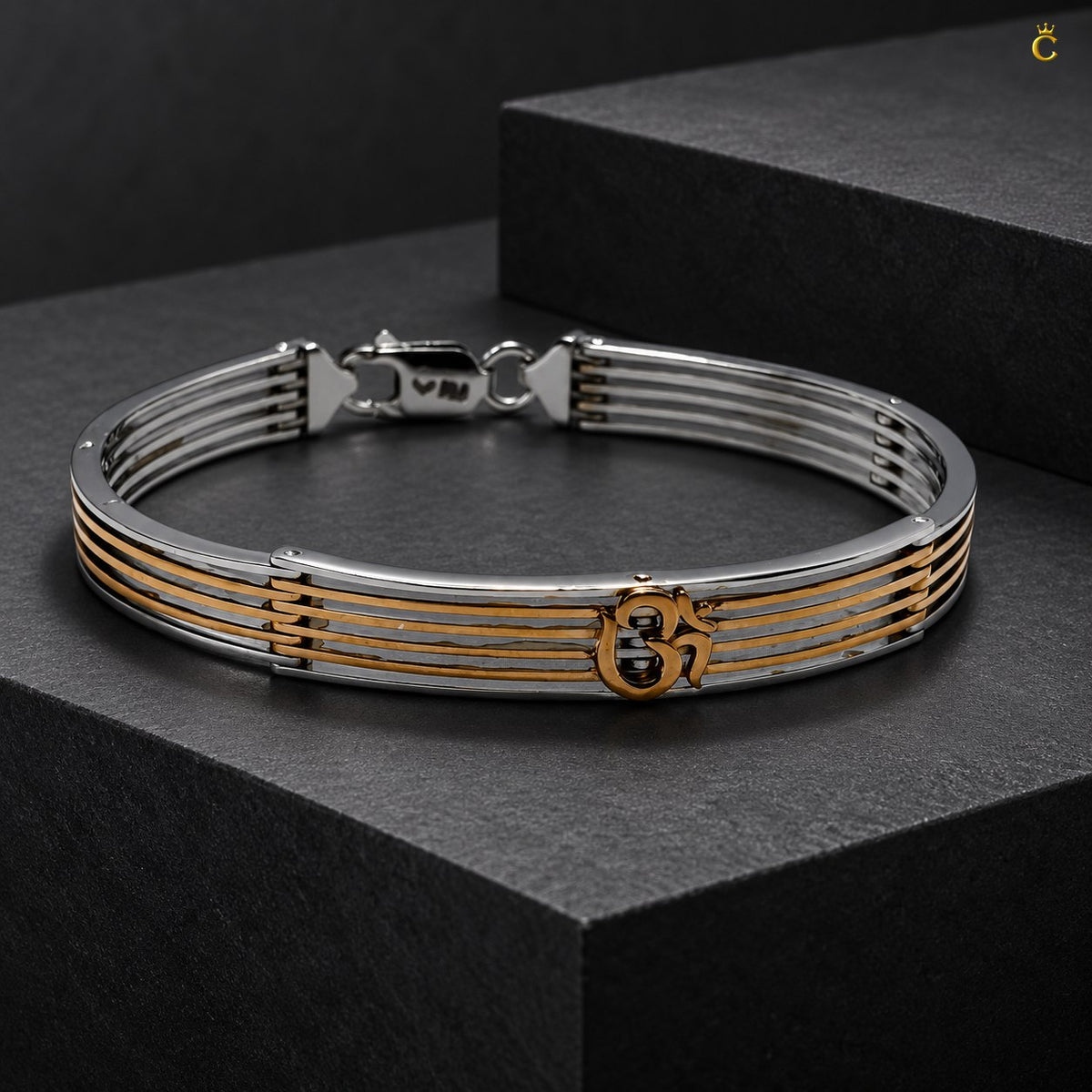 Premium Silver Om engraved Rose gold oval shaped Adjustable/foldable Kada