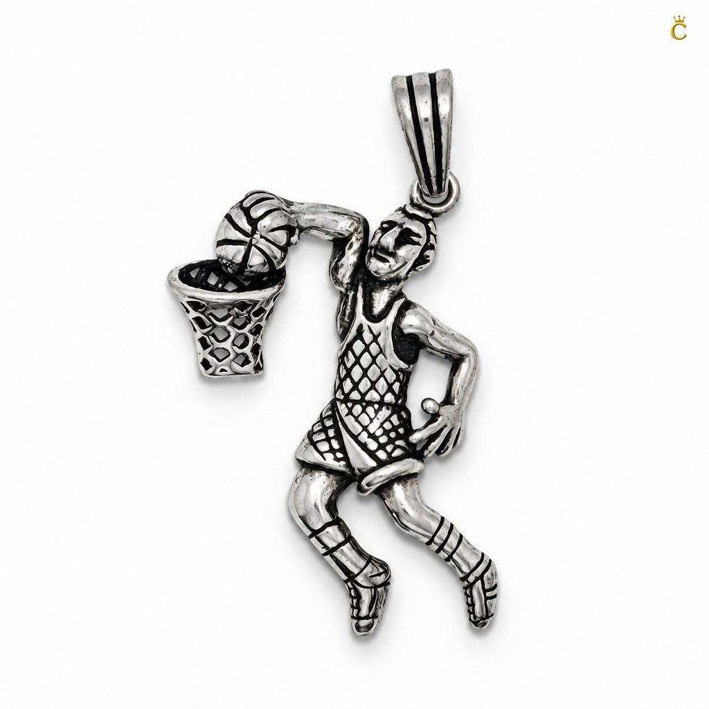 Peimium oxidized silver basket ball champ pendant