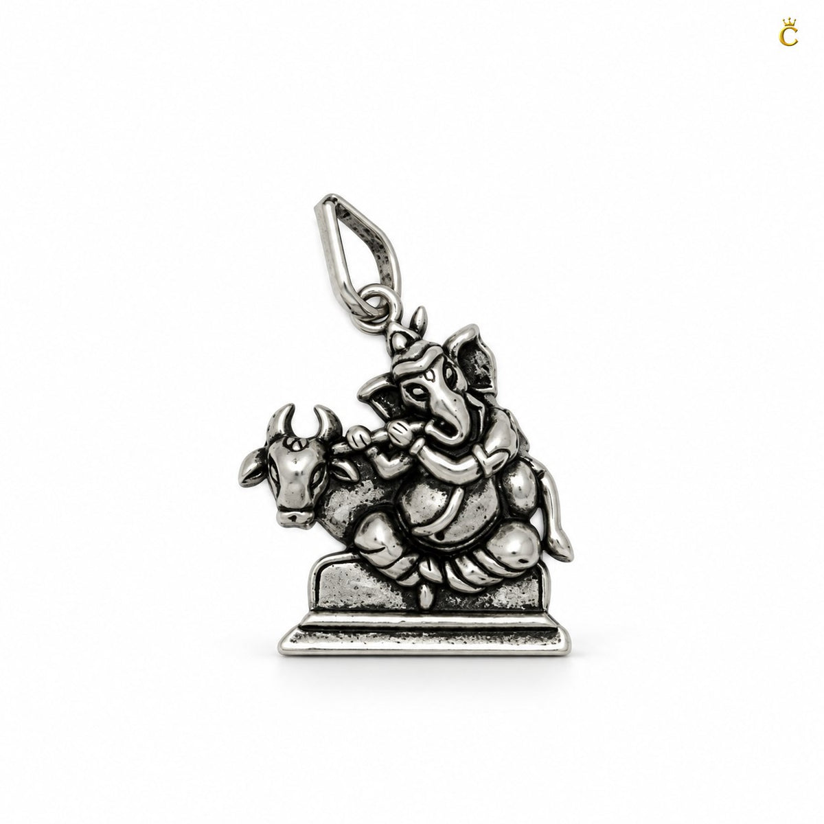 Oxidized Lord Ganesha with Bansuri and Holy cow Silver pendant
