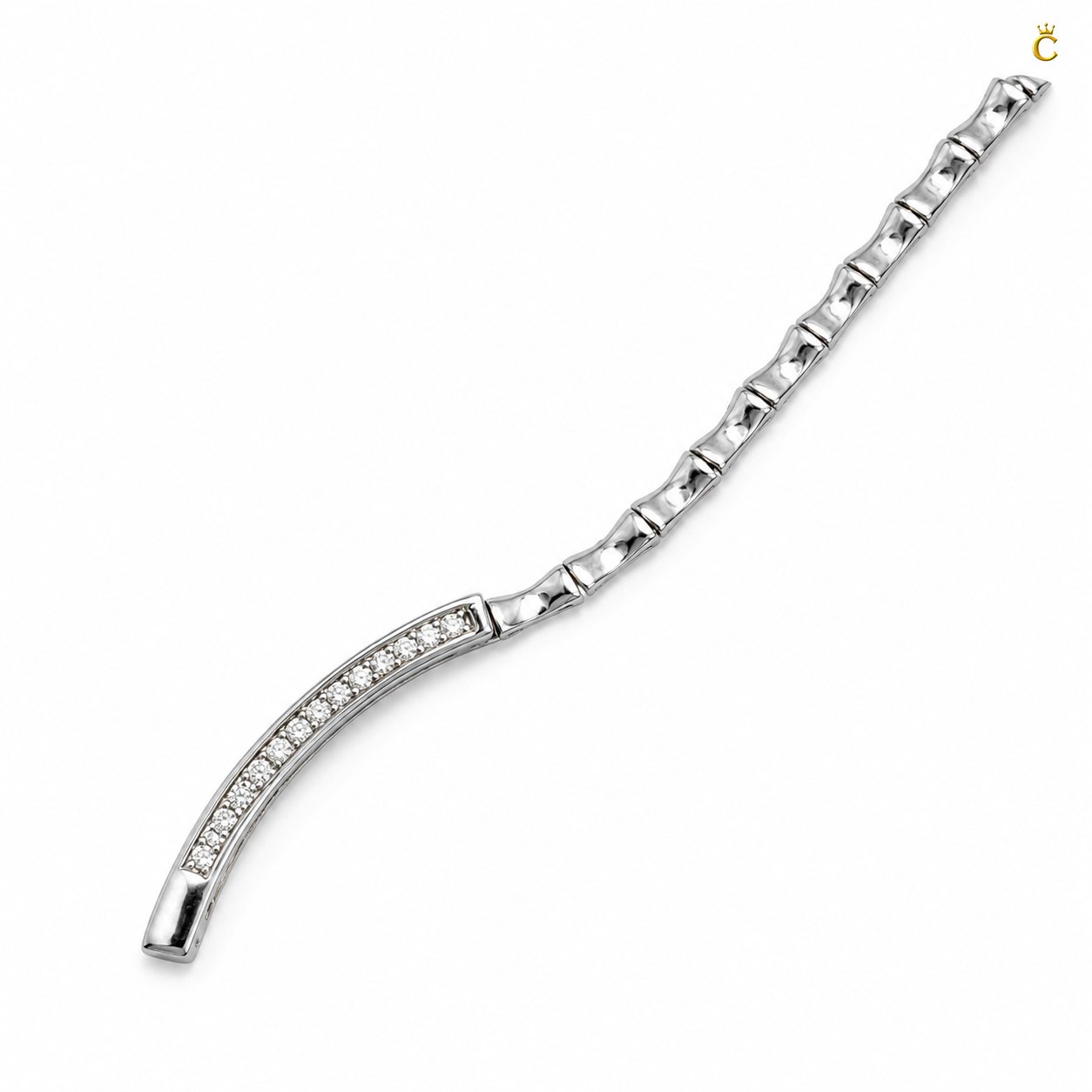 Interlocking Bamboo Bar Diamond Silver Bracelet