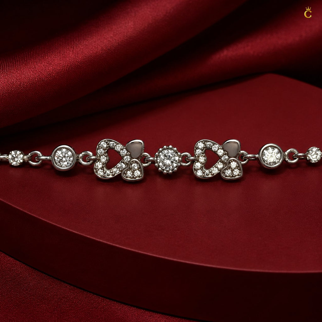 Interlocking Hearts Silver Tennis Bracelet