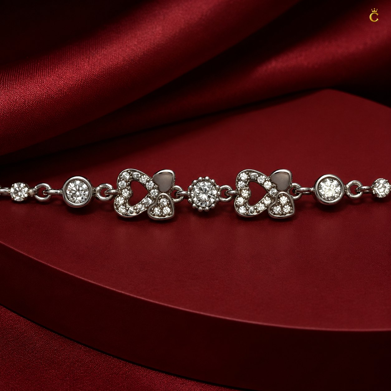 Interlocking Hearts Silver Tennis Bracelet