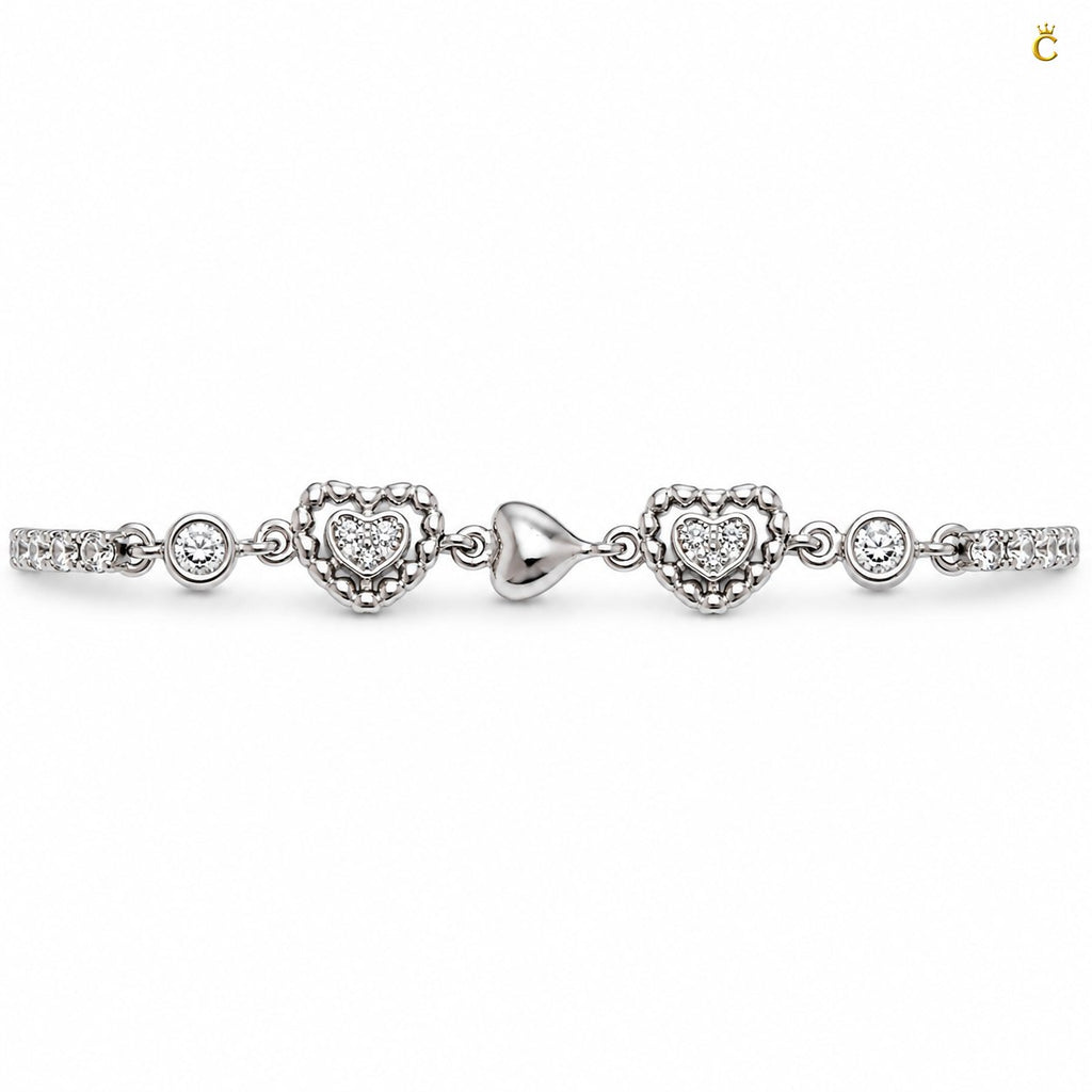 Interlinked Heart Tennis Silver Bracelet