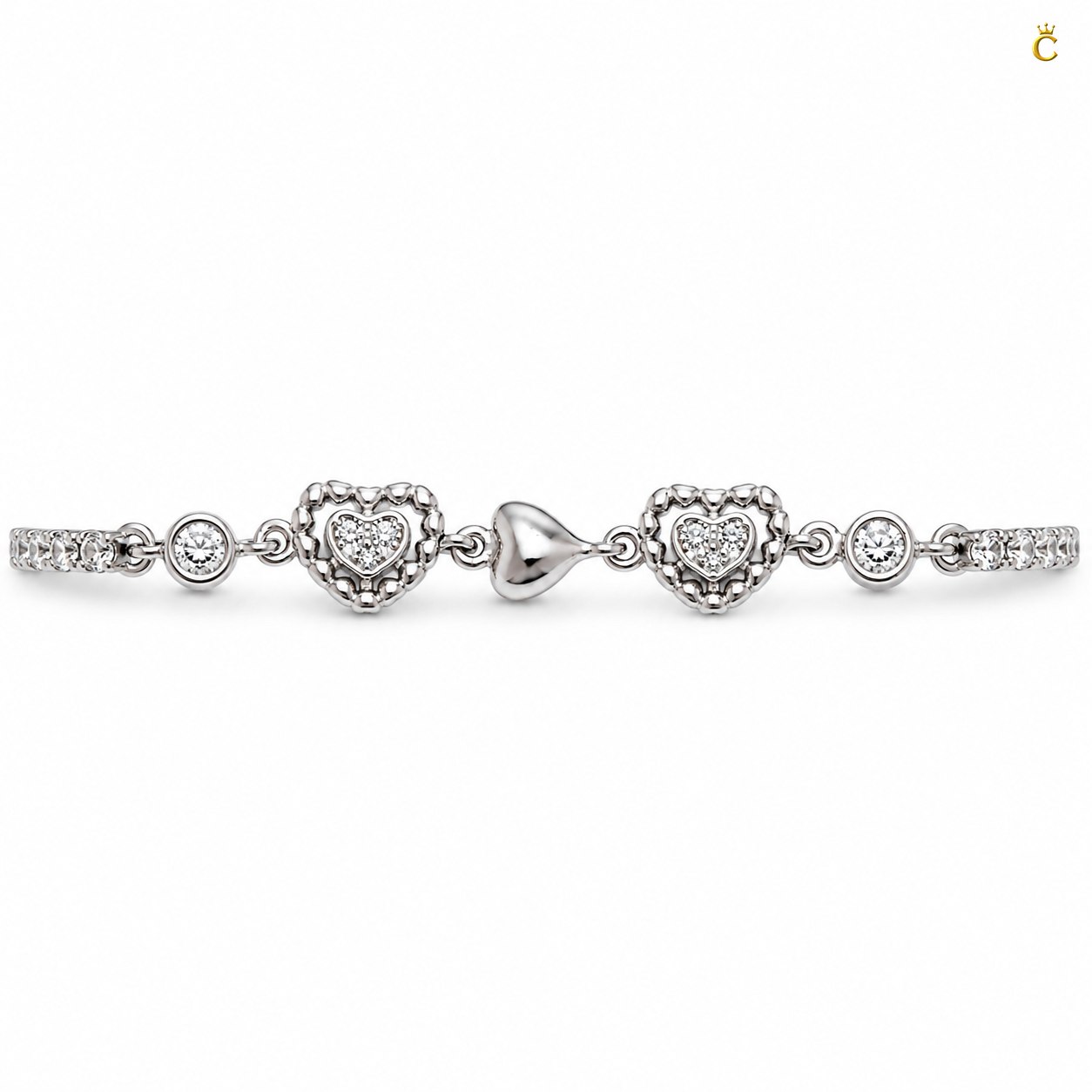 Interlinked Heart Tennis Silver Bracelet