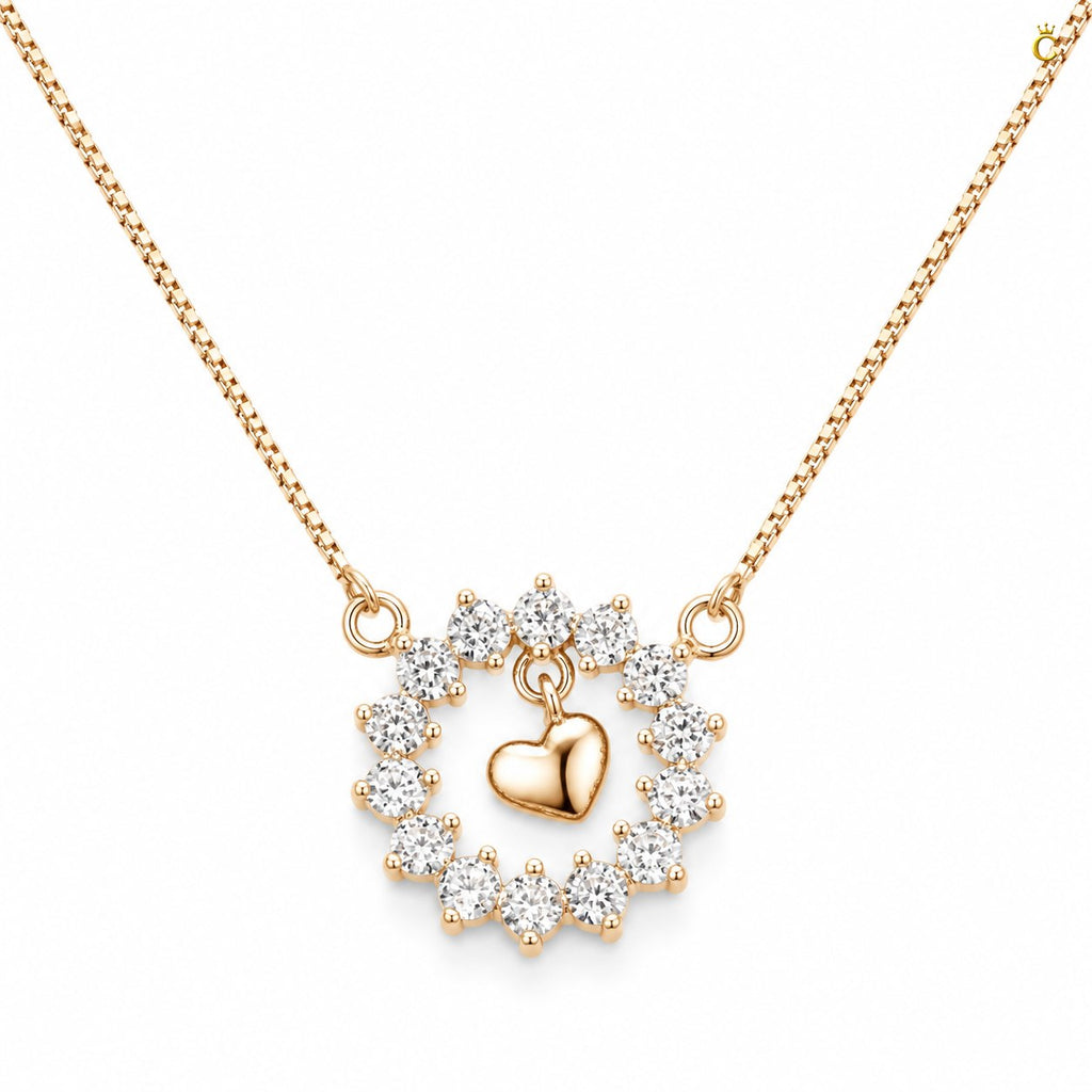 Intertwined Heart and Floral Halo Silver Pendant Necklace