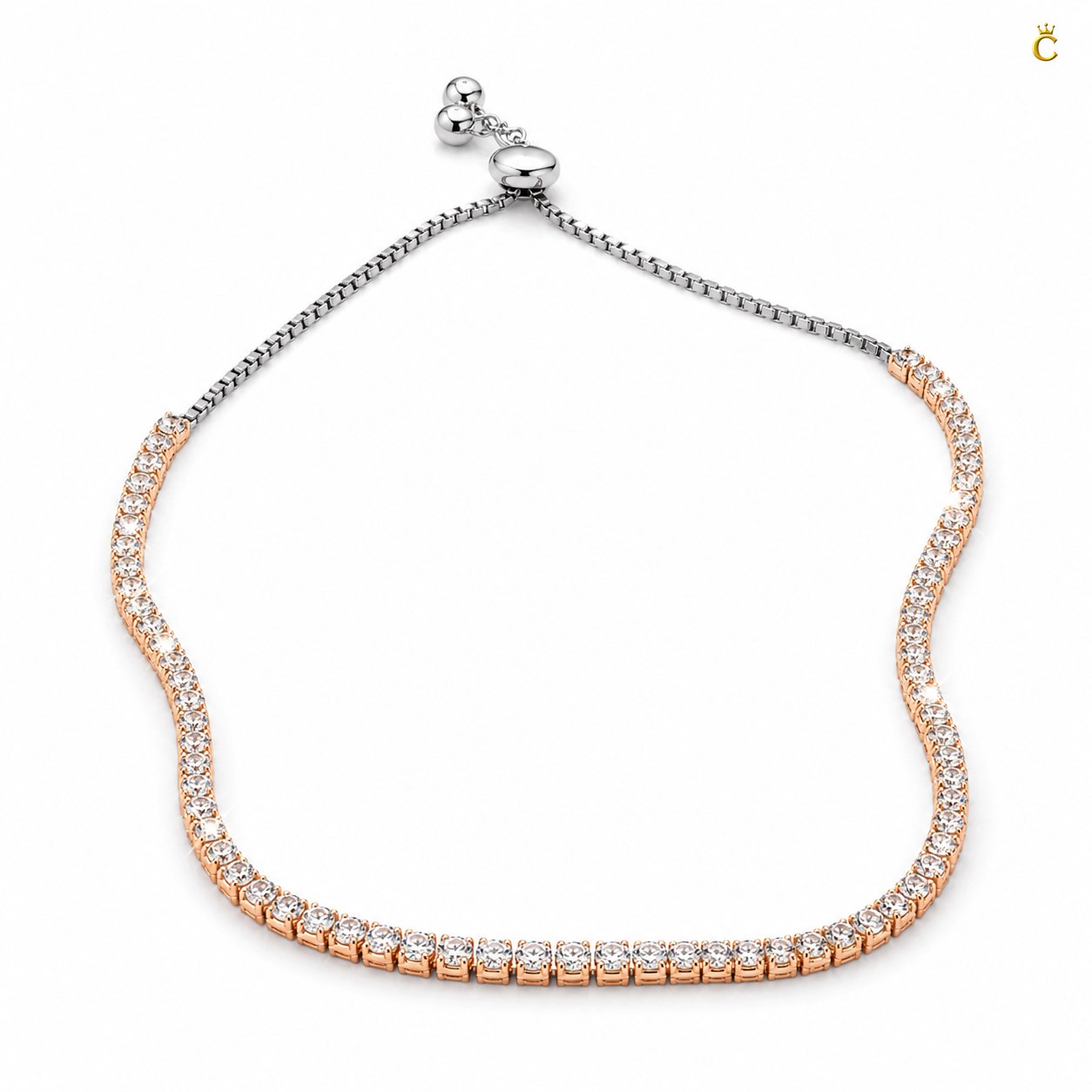 Rose Gold Plated Silver Adjustable Tennis Bracelet