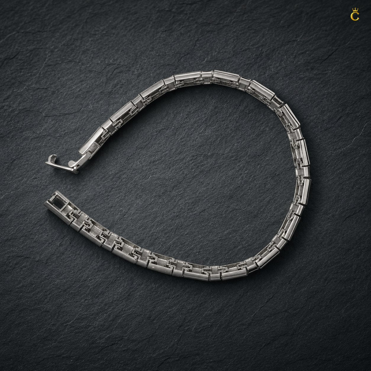 Men's Silver Black Cross Link Bracelet