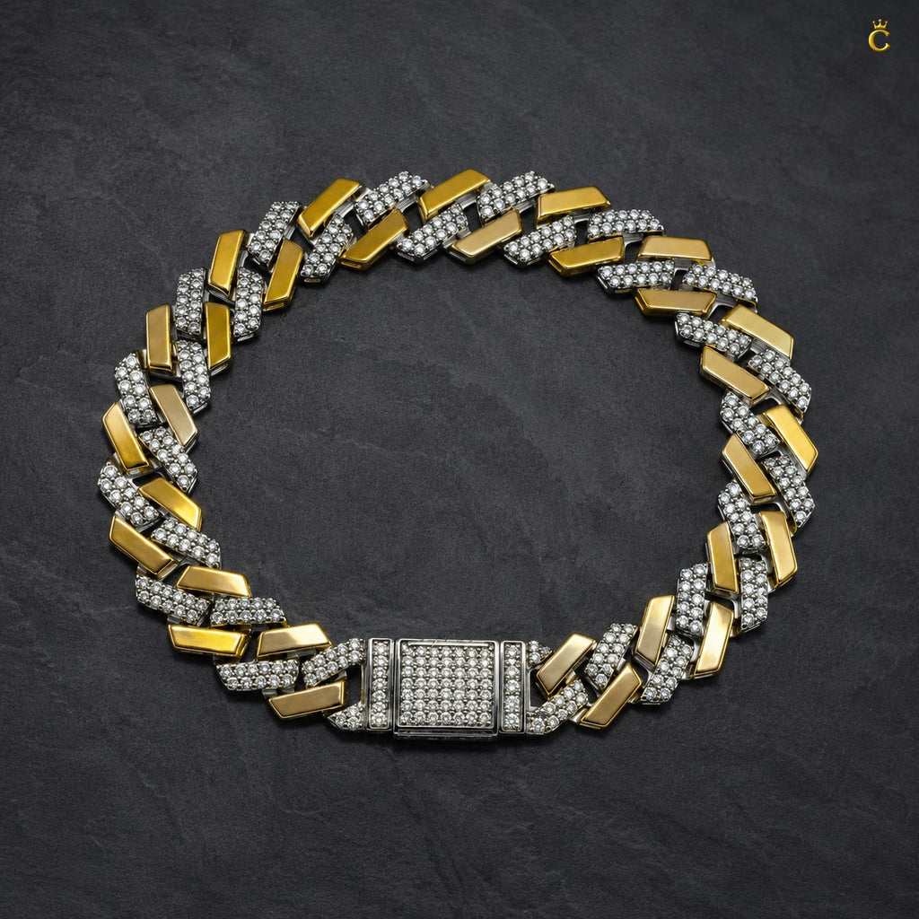 Men's Premium Two-Tone Iced-Out Cuban Link Bracelet