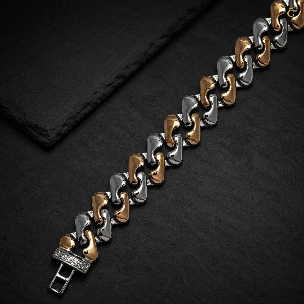 Premium Men's Two-Tone Silver and Rose Gold Accent Link Bracelet