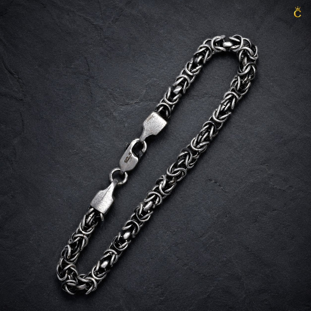 Oxidized Silver Byzantine Chain Bracelet for Men