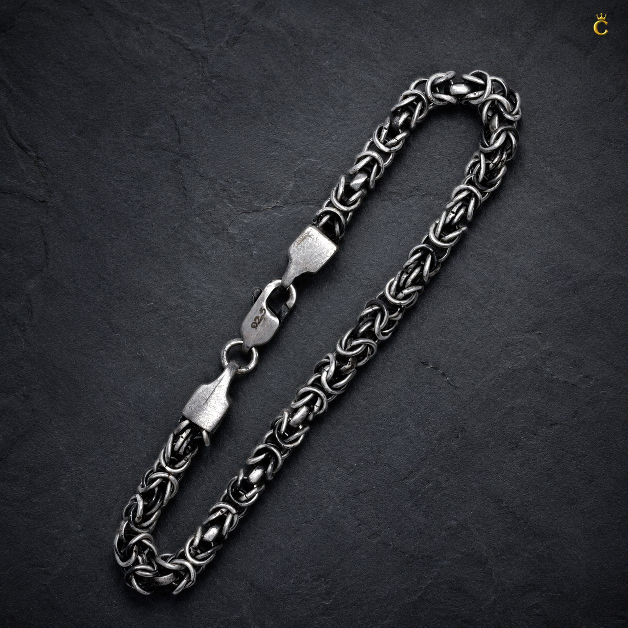 Oxidized Silver Byzantine Chain Bracelet for Men