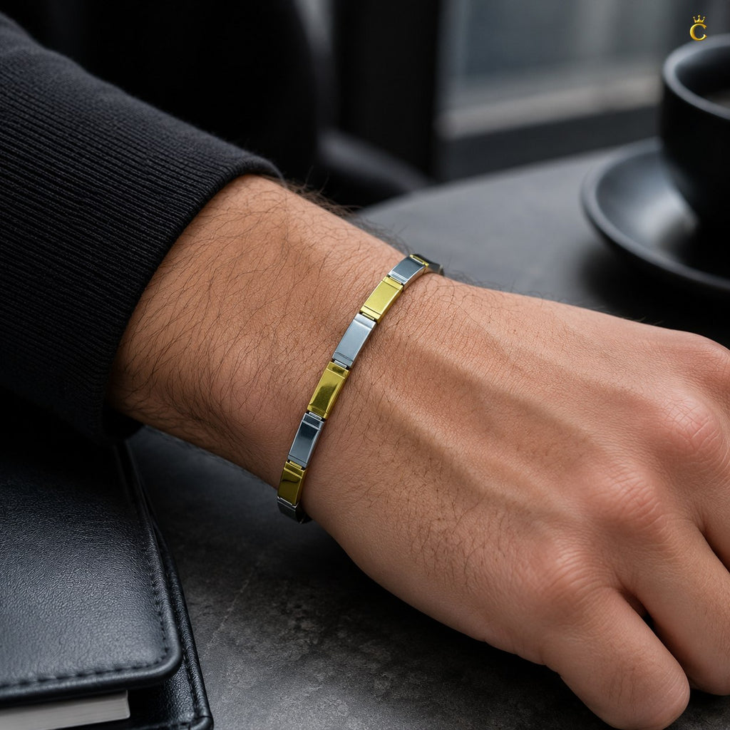 Modern Two-Tone Silver Men's Link Bracelet