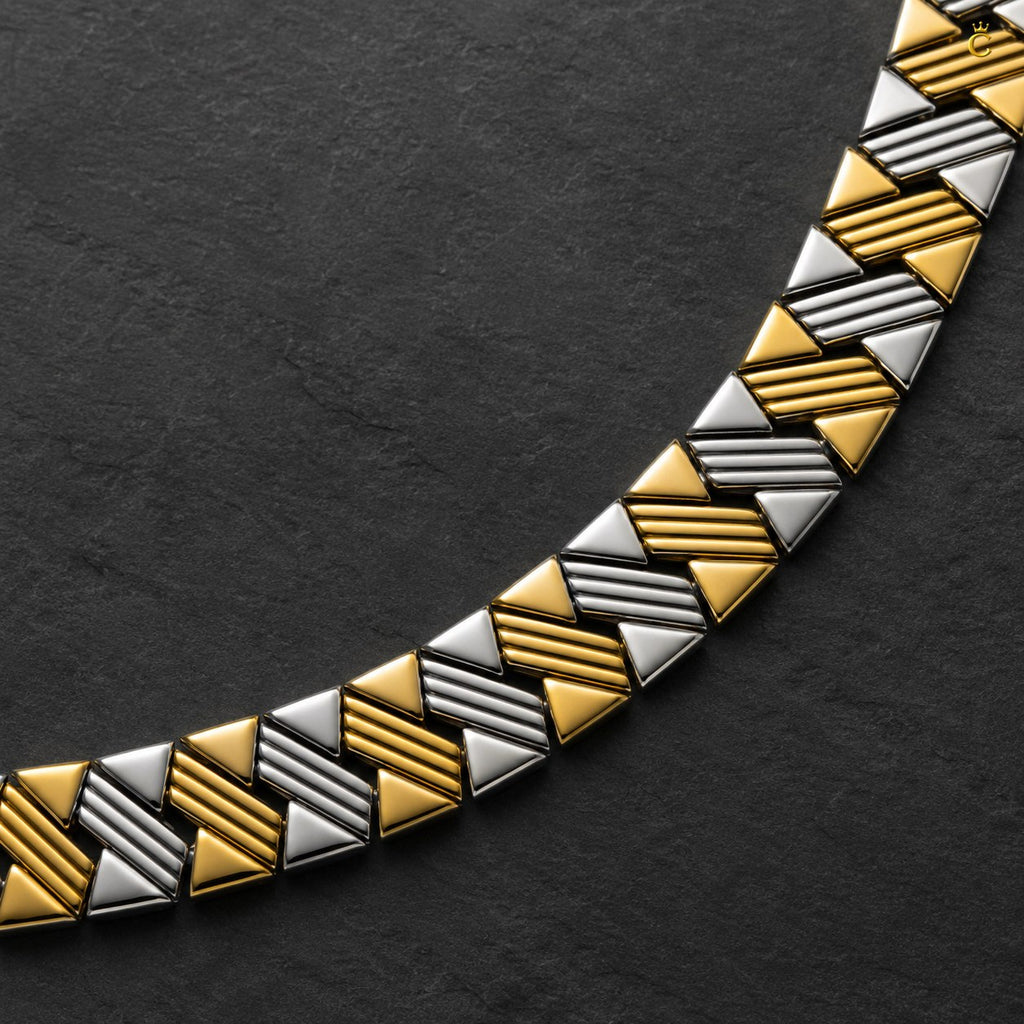 Dual-Tone Geometric Link Silver Bracelet for Men