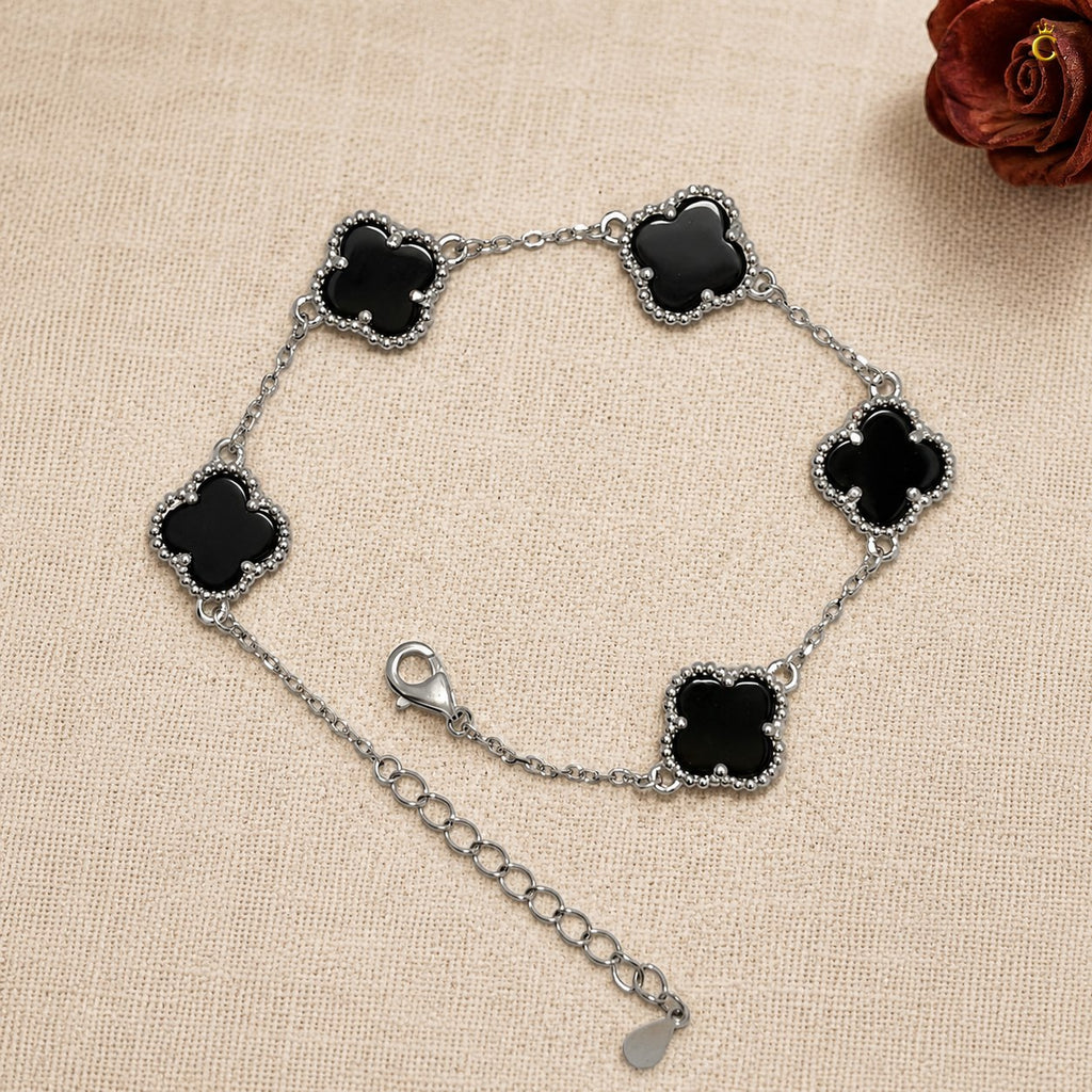 Celestora- Onyx Black Five Clovers Van cliff Bracelet