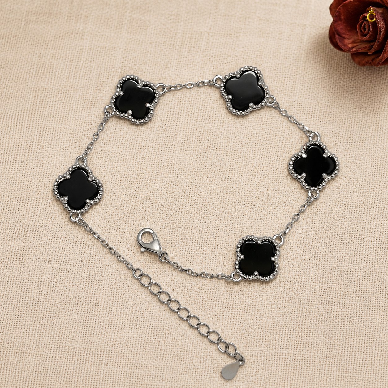 Celestora- Onyx Black Five Clovers Van cliff Bracelet