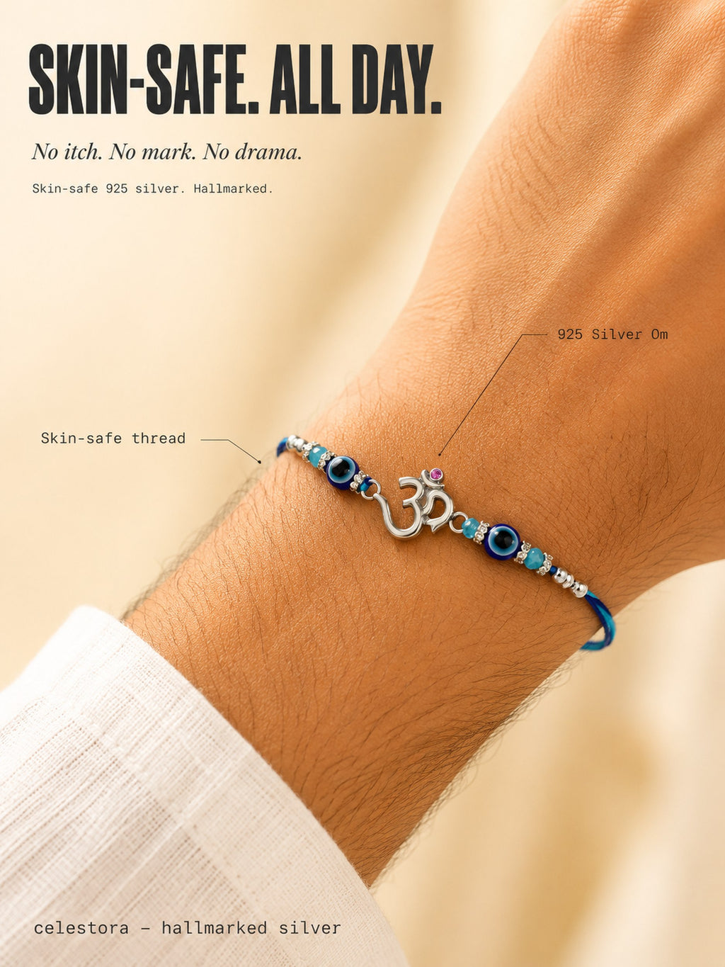 Celestora- Silver Om Evil Eye Premium Rakhi/ Bracelet