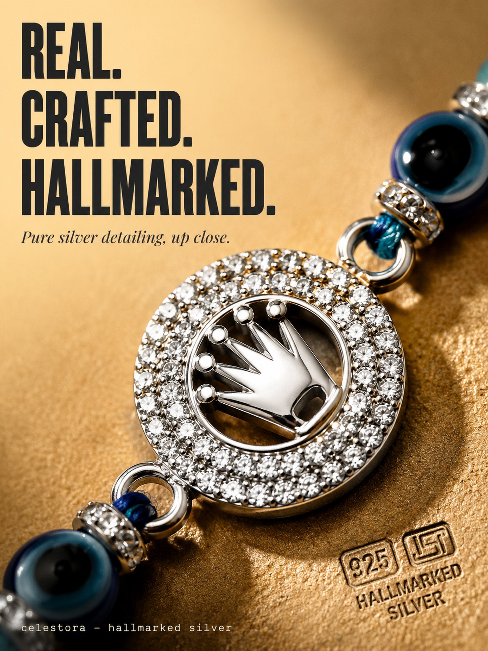 Celestora - Royal Crown with Evil eye Silver Rakhi/ Bracelet