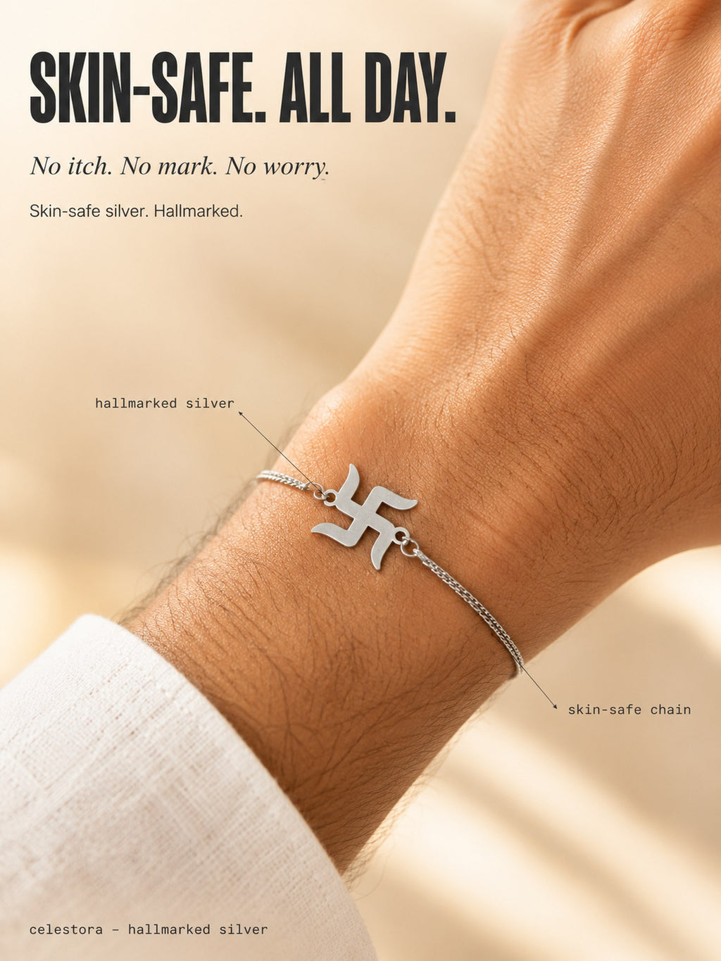 Premium Silver Swastik Rakhi/ Bracelet with single/Double Thread