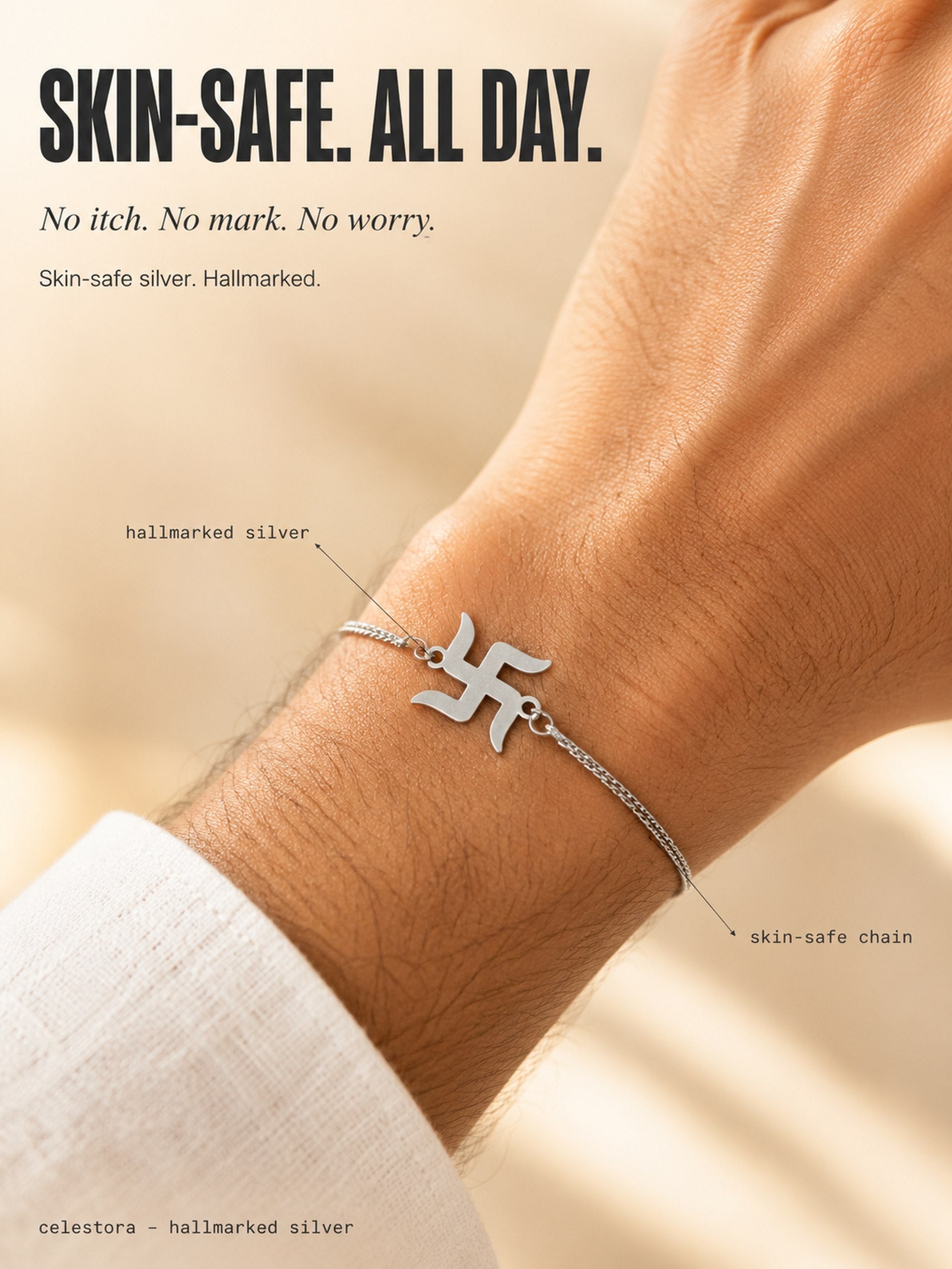 Premium Silver Swastik Rakhi/ Bracelet with single/Double Thread
