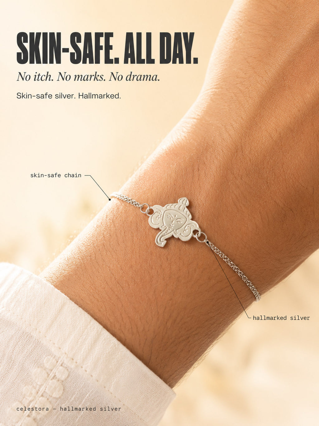 Celestora- Silver Premium Ganesha Rakhi cum Bracelet