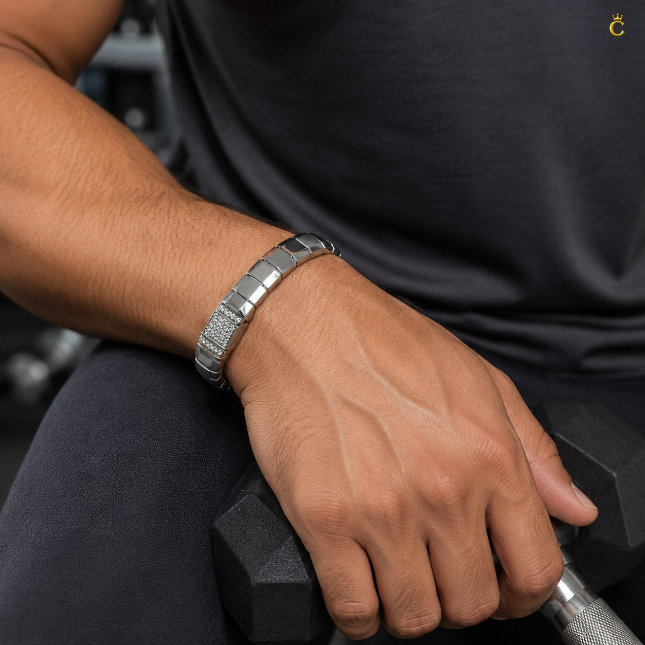 Men's Silver Pave Link Bracelet