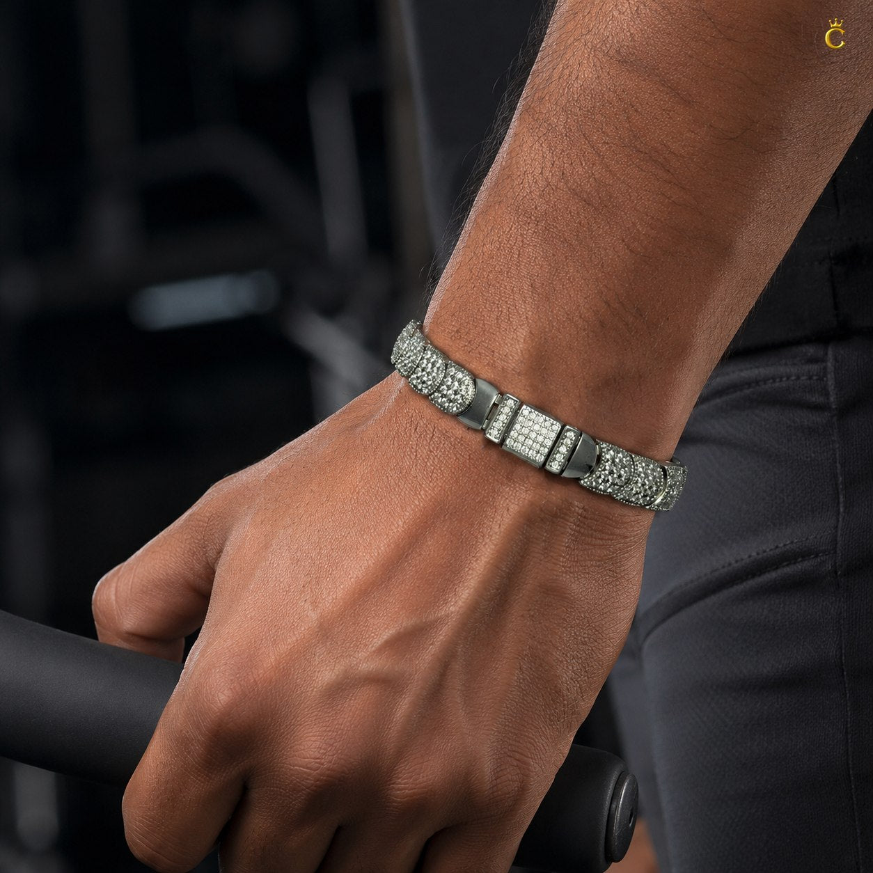 Premium Silver Pave Link Men's Bracelet