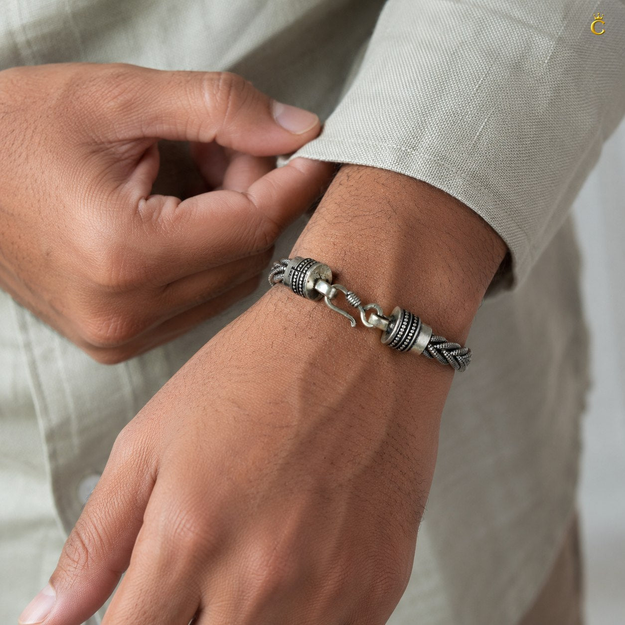 Celestora Braided Silver Bracelet with Hook Lock