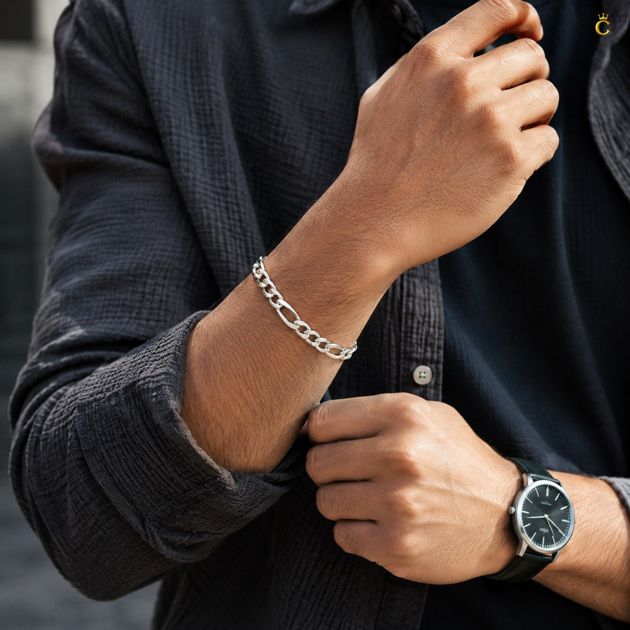 Silver Figaro Link Bracelet