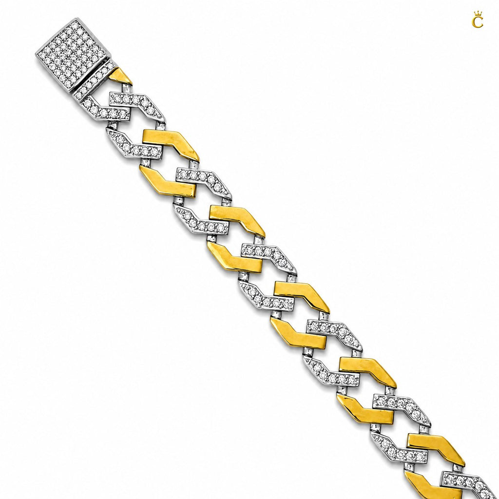 Men's Two-Tone Iced Silver Cuban Bracelet