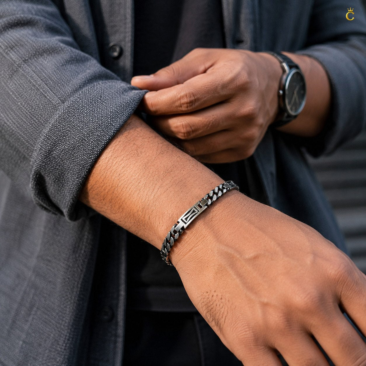 Silver Geometric Link Bracelet for Men