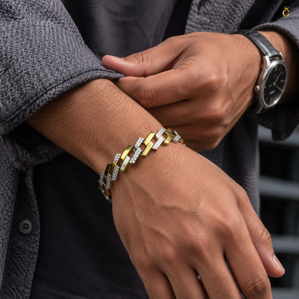 Men's Two-Tone Iced Out Cuban Link Bracelet