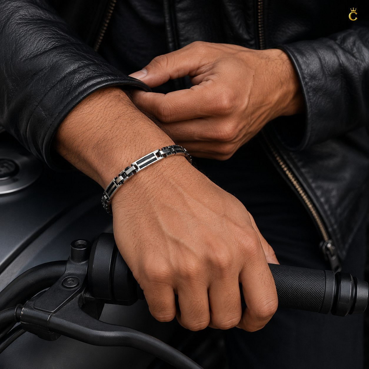 Men's Silver Geometric Link Bracelet
