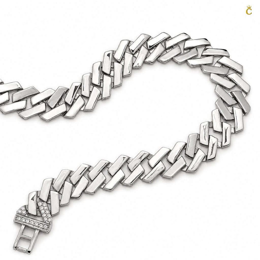 Rhodium Crisp Zircon Stone Curb Bracelet