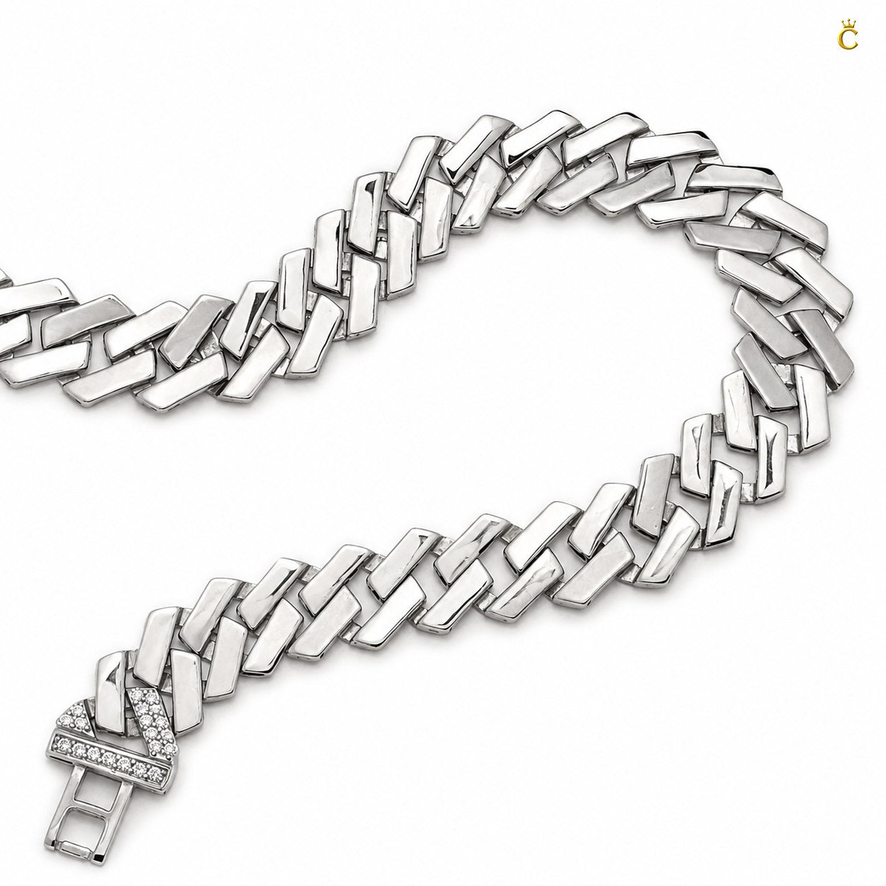 Rhodium Crisp Zircon Stone Curb Bracelet