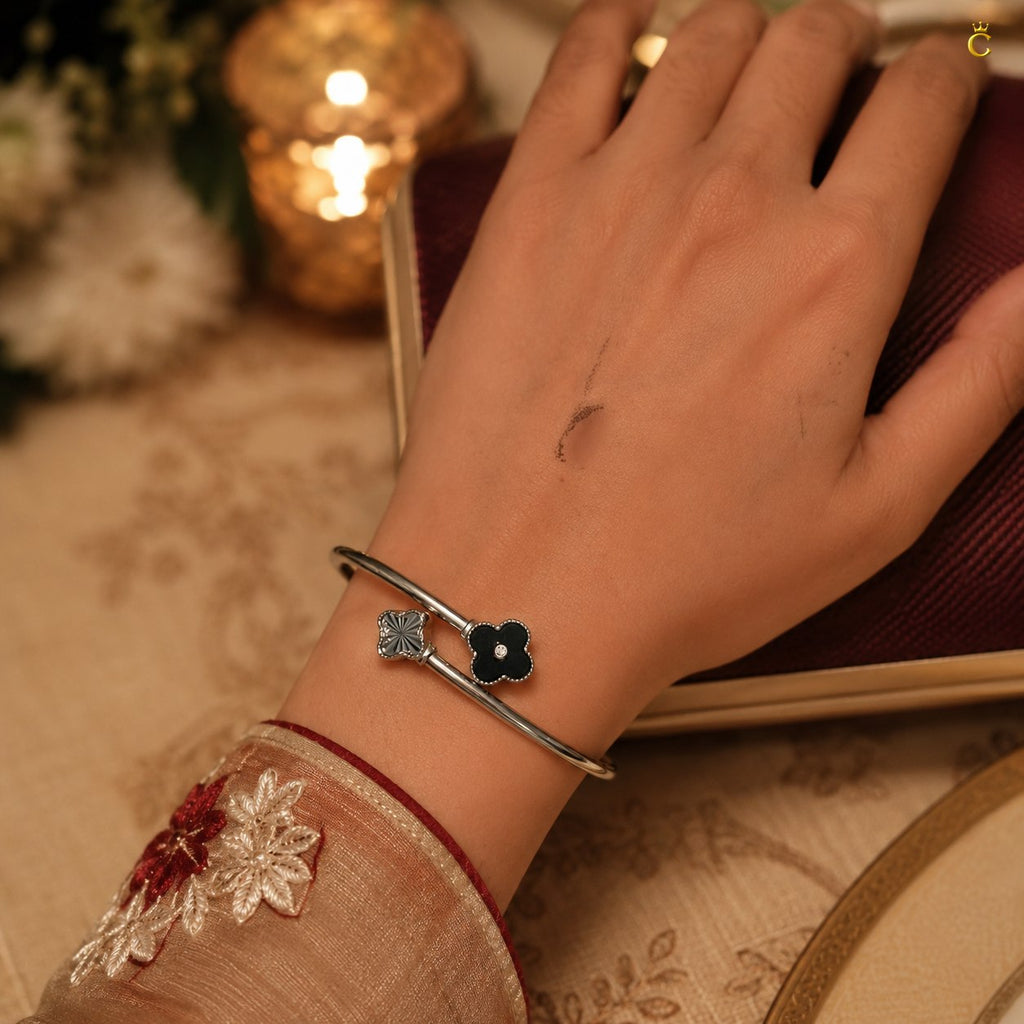 Celestora-Silver Midnight Black Clover Open Kada/ Cuff