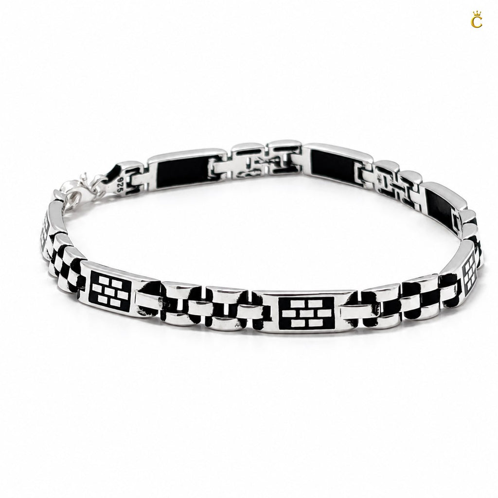 Block Design Oxidised Black Enamel Bracelet