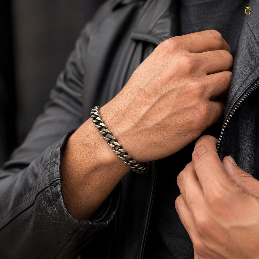 Silver Curb Chain Bracelet for Men